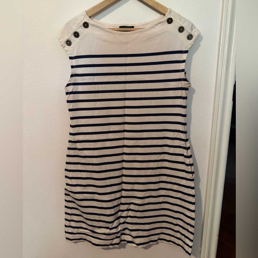 Lauren Jeans Co. Ralph Lauren Blue and White Sleeveless Sheath Mini Dress